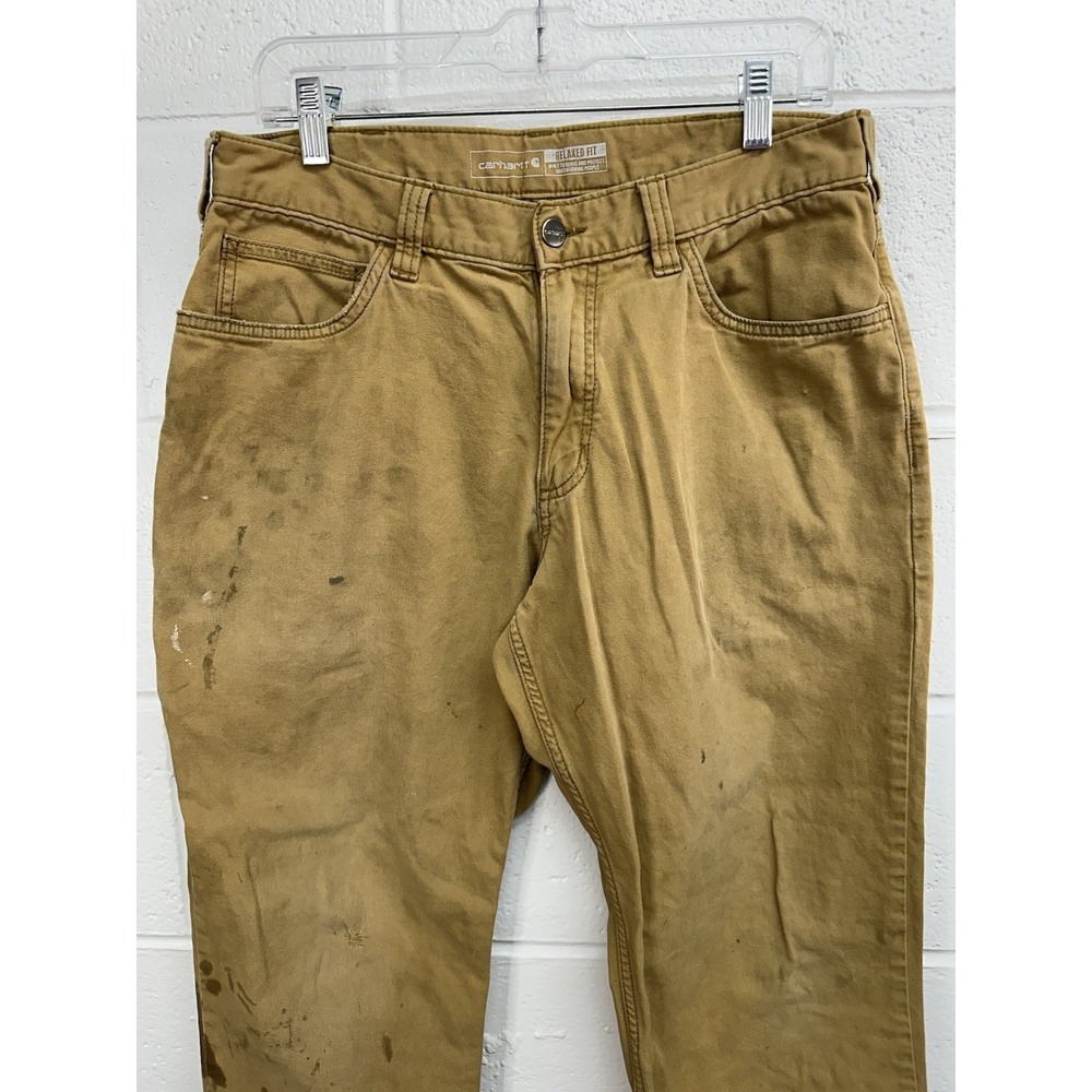 Carhartt Pants Men 33x32 Relaxed Fit Brown Canvas Workwear Distressed 102517-918